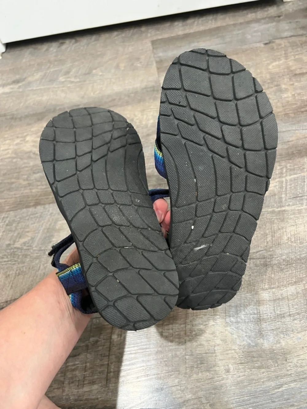 Kids Blue Striped Outdoor Sandals with Cushioned Black Sole